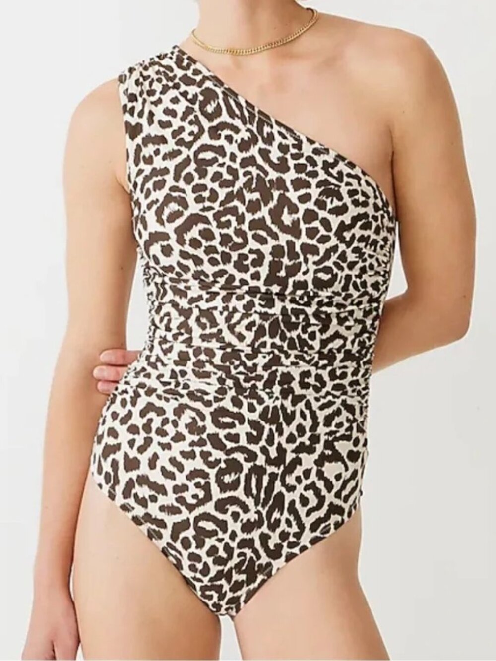 J.Crew Womens Ruched One Piece One Shoulder Swimsuit Leopard Print Size 8 BF099